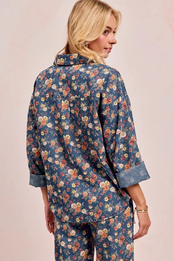 BiBi Washed Floral Print Denim Jacket - DENIM - S - 278a0a98dd5841cb837e021881834d7b - Max - Origin - Tatoo Tee