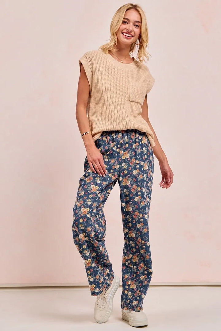 BiBi Washed Floral Print Wide Leg Jeans - DENIM - S - 6619db454aa942949452e0216d364100 - Max - Origin - Tatoo Tee