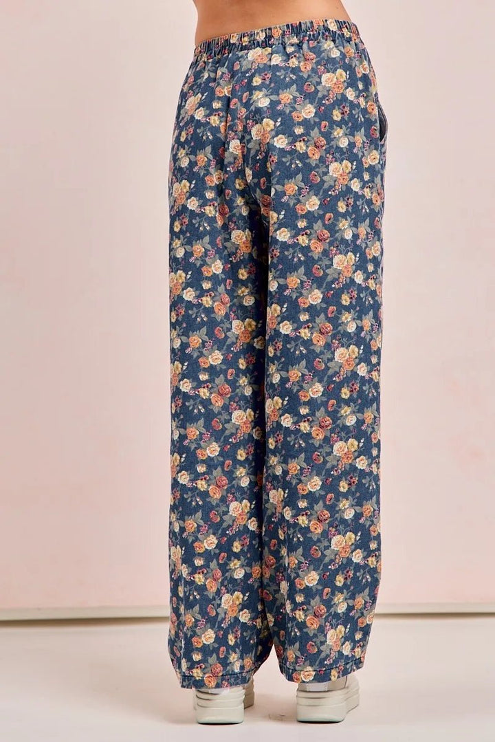 BiBi Washed Floral Print Wide Leg Jeans - DENIM - S - 0ad0a7077aa24d0bb951c708ff185045 - Max - Origin - Tatoo Tee