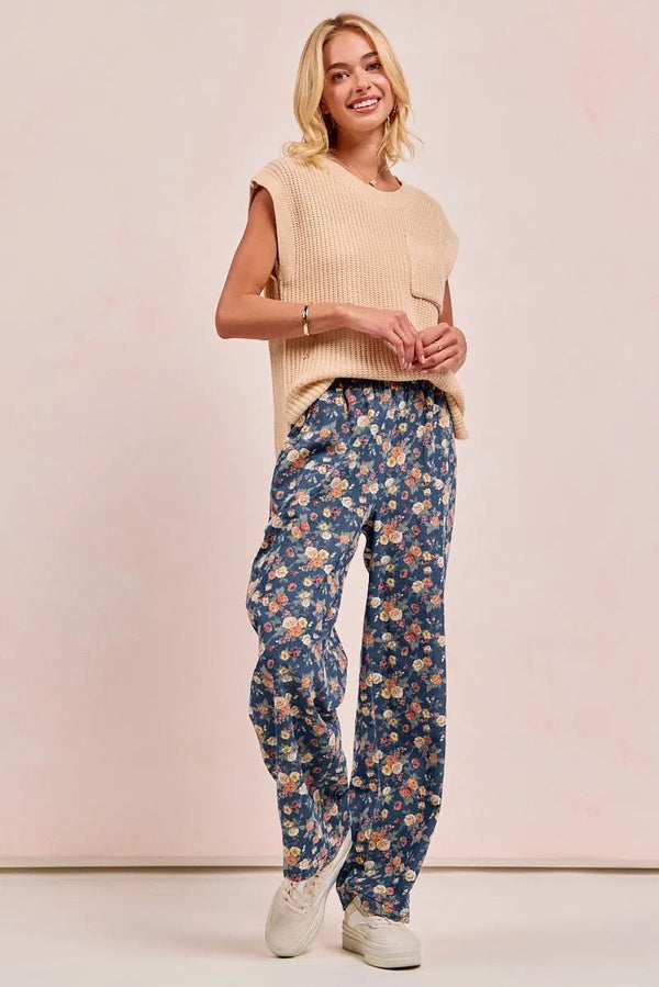 BiBi Washed Floral Print Wide Leg Jeans - DENIM - S - 4408366ed4b64d90b77f9489a6cca9af - Max - Origin - Tatoo Tee