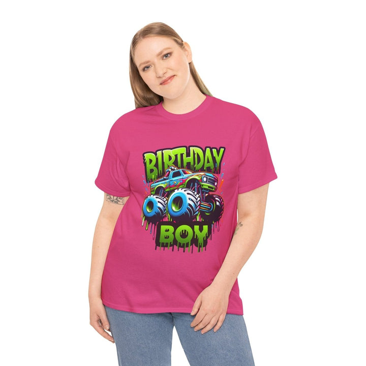 Birthday Boy Monster Truck Unisex Heavy Cotton Tee - Cardinal Red - S - Birthday Boy Monster Truck Unisex Heavy Cotton Tee - Tatoo Tee