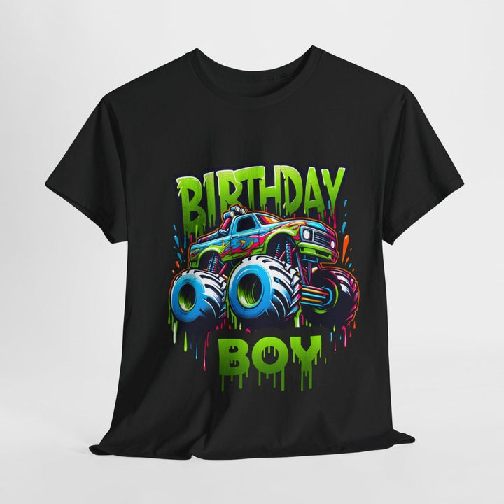 Birthday Boy Monster Truck Unisex Heavy Cotton Tee - Cardinal Red - S - Birthday Boy Monster Truck Unisex Heavy Cotton Tee - Tatoo Tee