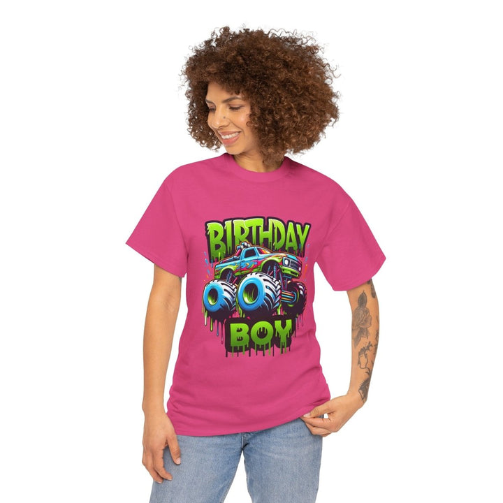 Birthday Boy Monster Truck Unisex Heavy Cotton Tee - Heliconia - S - Birthday Boy Monster Truck Unisex Heavy Cotton Tee - Tatoo Tee