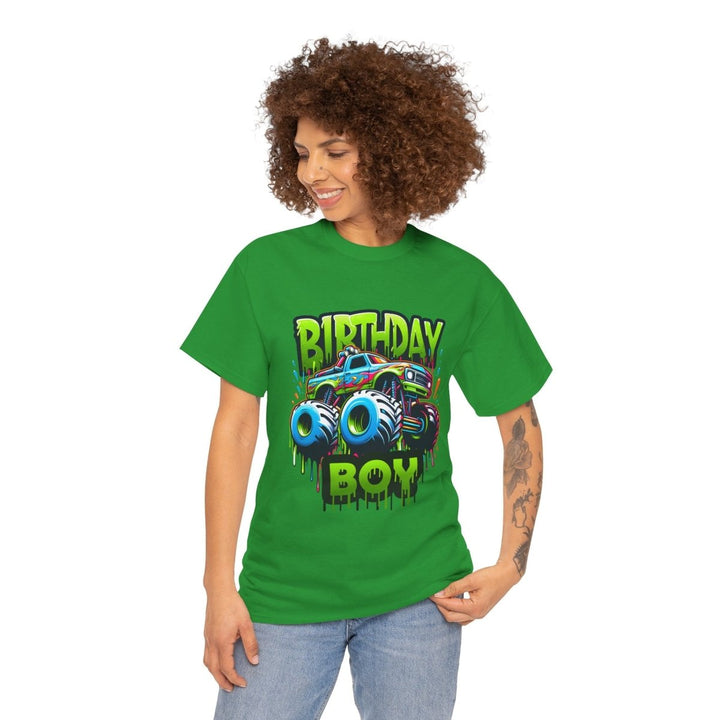 Birthday Boy Monster Truck Unisex Heavy Cotton Tee - Irish Green - S - Birthday Boy Monster Truck Unisex Heavy Cotton Tee - Tatoo Tee