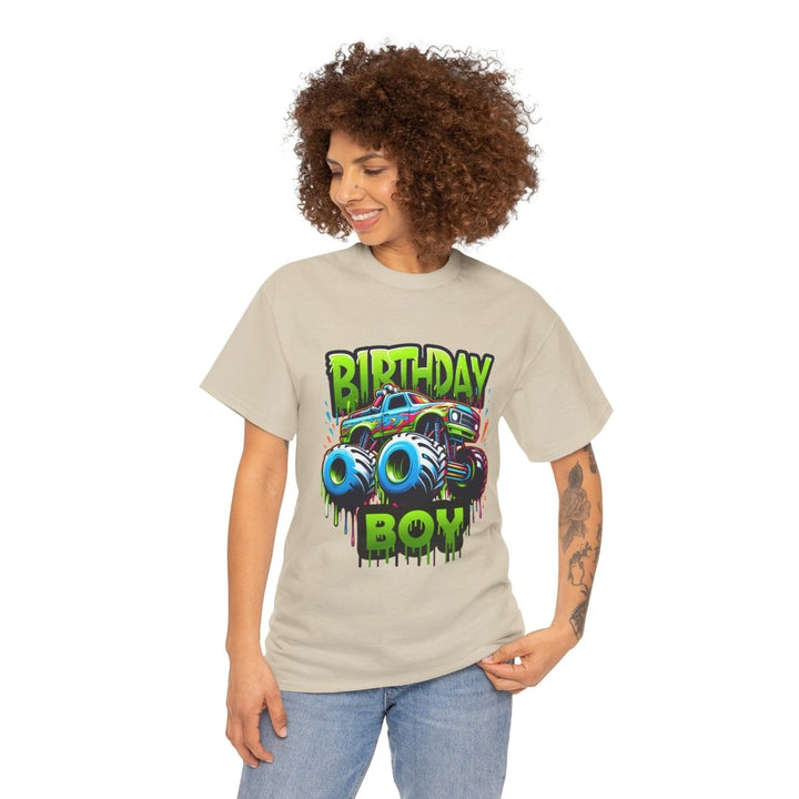 Birthday Boy Monster Truck Unisex Heavy Cotton Tee - Sand - S - Birthday Boy Monster Truck Unisex Heavy Cotton Tee - Tatoo Tee