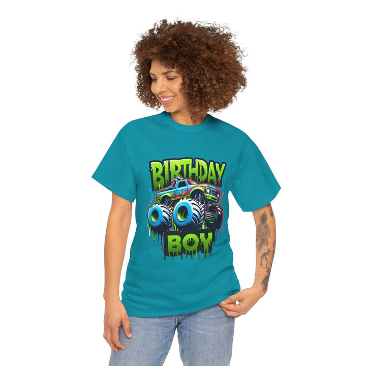 Birthday Boy Monster Truck Unisex Heavy Cotton Tee - Tropical Blue - S - Birthday Boy Monster Truck Unisex Heavy Cotton Tee - Tatoo Tee