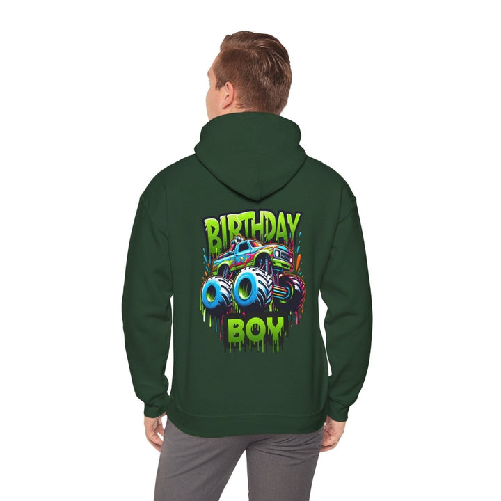 Birthday Boy Monster Truck Unisex Hoodie - Forest Green - S - Birthday Boy Monster Truck Unisex Hoodie - Tatoo Tee