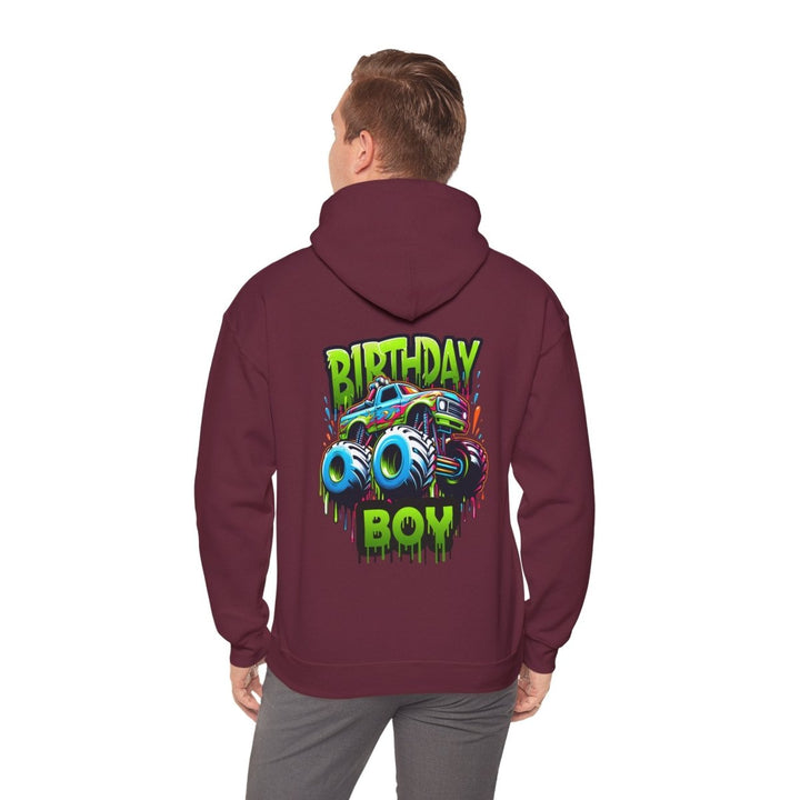 Birthday Boy Monster Truck Unisex Hoodie - Maroon - S - Birthday Boy Monster Truck Unisex Hoodie - Tatoo Tee