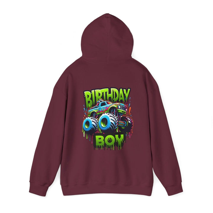Birthday Boy Monster Truck Unisex Hoodie - Red - S - Birthday Boy Monster Truck Unisex Hoodie - Tatoo Tee