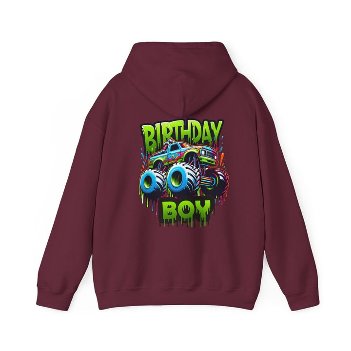 Birthday Boy Monster Truck Unisex Hoodie - Red - S - Birthday Boy Monster Truck Unisex Hoodie - Tatoo Tee