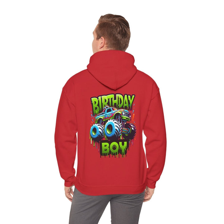 Birthday Boy Monster Truck Unisex Hoodie - Red - S - Birthday Boy Monster Truck Unisex Hoodie - Tatoo Tee