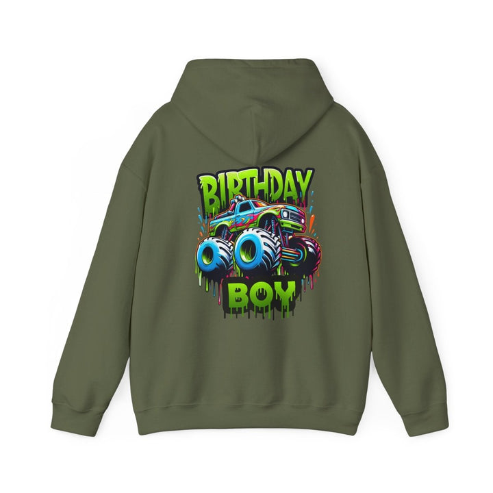 Birthday Boy Monster Truck Unisex Hoodie - Red - S - Birthday Boy Monster Truck Unisex Hoodie - Tatoo Tee