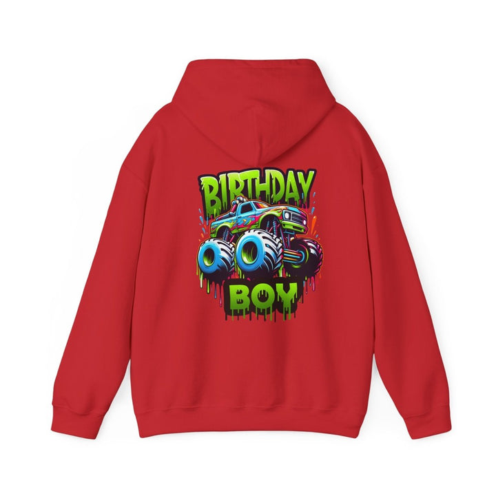 Birthday Boy Monster Truck Unisex Hoodie - Red - S - Birthday Boy Monster Truck Unisex Hoodie - Tatoo Tee
