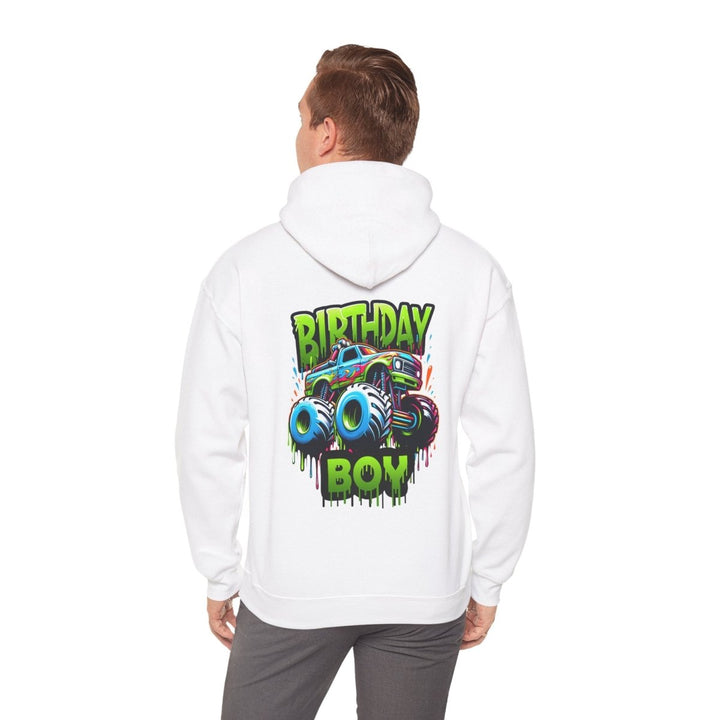 Birthday Boy Monster Truck Unisex Hoodie - White - S - Birthday Boy Monster Truck Unisex Hoodie - Tatoo Tee
