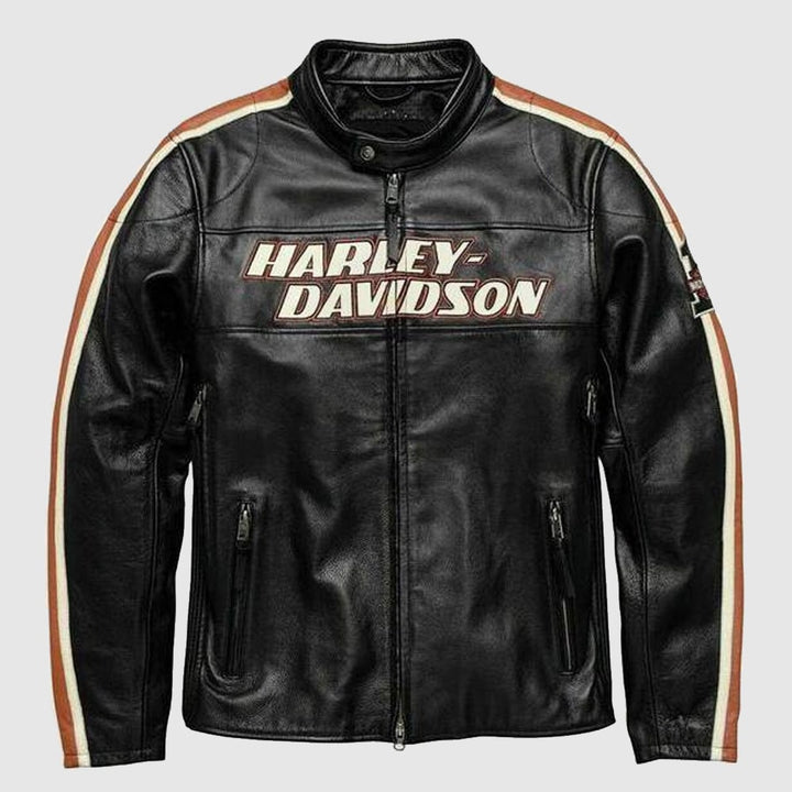 Black Harley Davidson Biker Motorcycle Jacket Motor - XS - Black leather jacket with 'Harley - Davidson' branding on a light gray background - Tatoo Tee