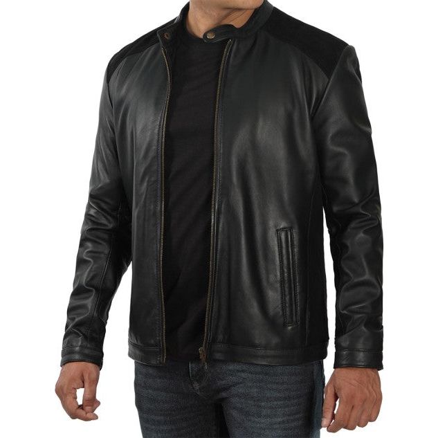 Black leather Cafe Racer Jacket Mens - XS - Black leather Cafe Racer Jacket Mens - Tatoo Tee