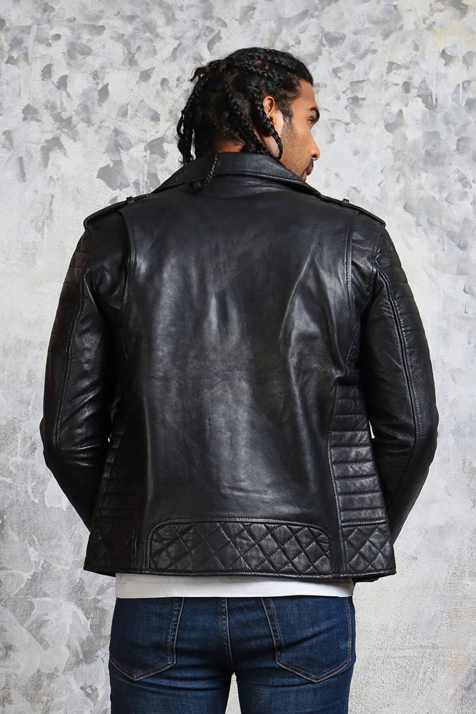 Black Motorcycle Leather Jacket for Men's - X - Small - Black - Black Motorcycle Leather Jacket for Men's - Tatoo Tee