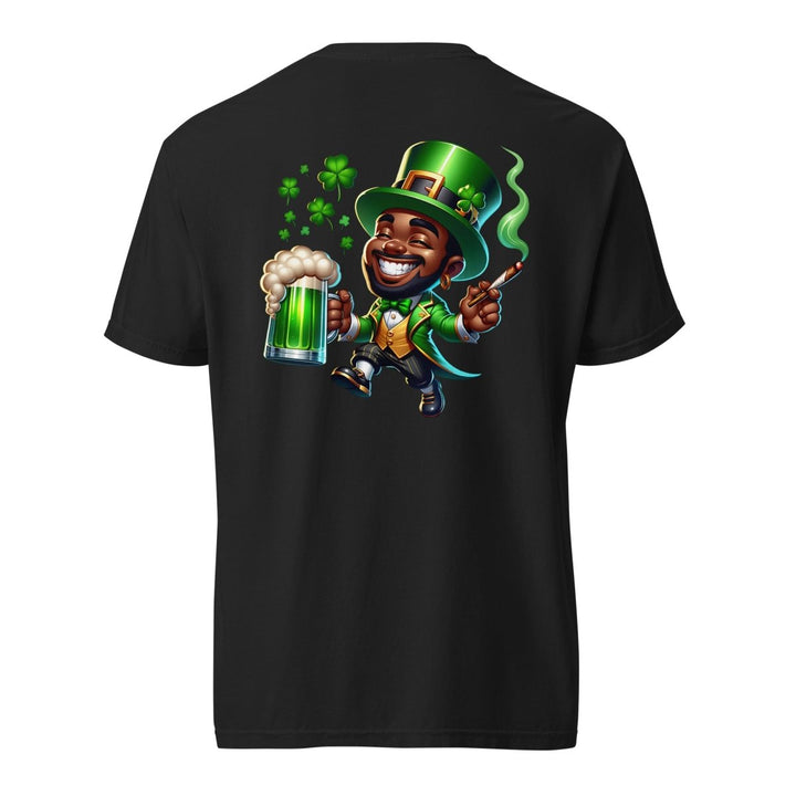 Black St. Patricks Day Stoner Unisex garment - dyed heavyweight t-shirt - Black - S - Product mockup - Tatoo Tee