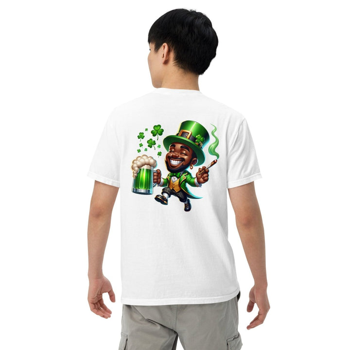 Black St. Patricks Day Stoner Unisex garment - dyed heavyweight t-shirt - Black - S - Product mockup - Tatoo Tee