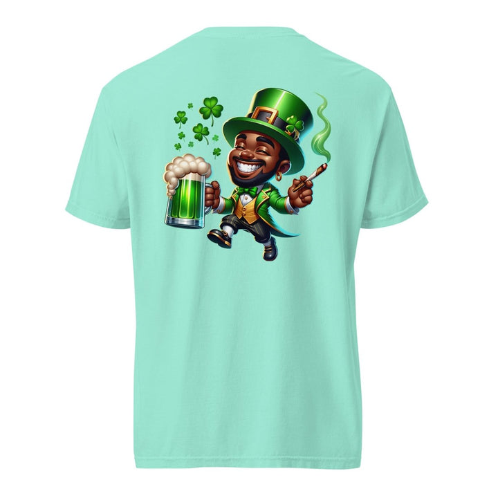 Black St. Patricks Day Stoner Unisex garment - dyed heavyweight t-shirt - Chalky Mint - S - Product mockup - Tatoo Tee