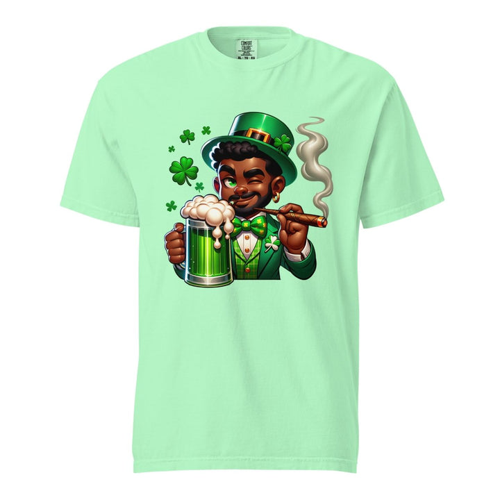 Black St. Patricks Day Stoner Unisex garment - dyed heavyweight t-shirt - Island Reef - S - Product mockup - Tatoo Tee