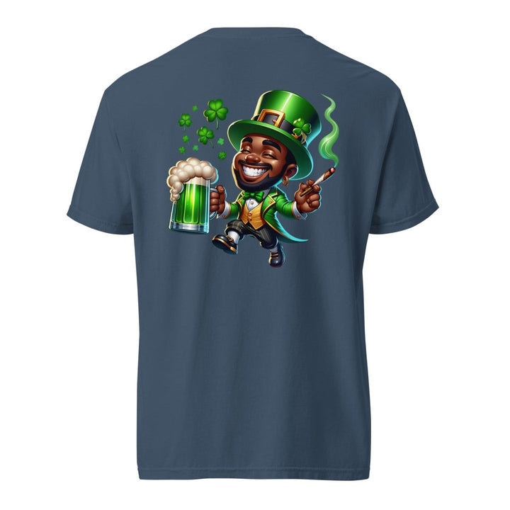 Black St. Patricks Day Stoner Unisex garment - dyed heavyweight t-shirt - Midnight - S - Product mockup - Tatoo Tee