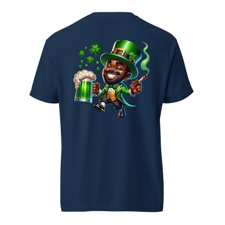 Black St. Patricks Day Stoner Unisex garment - dyed heavyweight t-shirt - Navy - S - Product mockup - Tatoo Tee