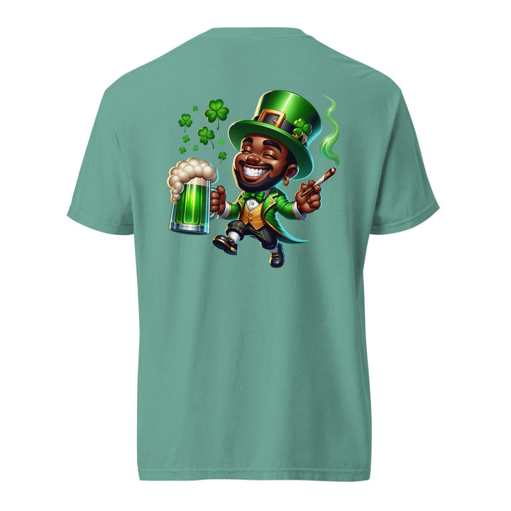 Black St. Patricks Day Stoner Unisex garment - dyed heavyweight t-shirt - Seafoam - S - Product mockup - Tatoo Tee