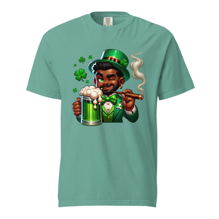 Black St. Patricks Day Stoner Unisex garment - dyed heavyweight t-shirt - Seafoam - S - Product mockup - Tatoo Tee