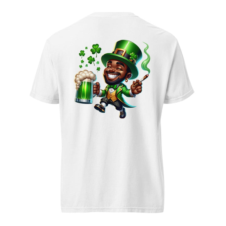 Black St. Patricks Day Stoner Unisex garment - dyed heavyweight t-shirt - White - S - Product mockup - Tatoo Tee