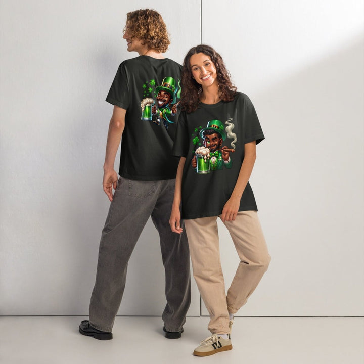 Black St. Patricks Day Stoner Unisex oversized t-shirt - Washed Black - S - Product mockup - Tatoo Tee