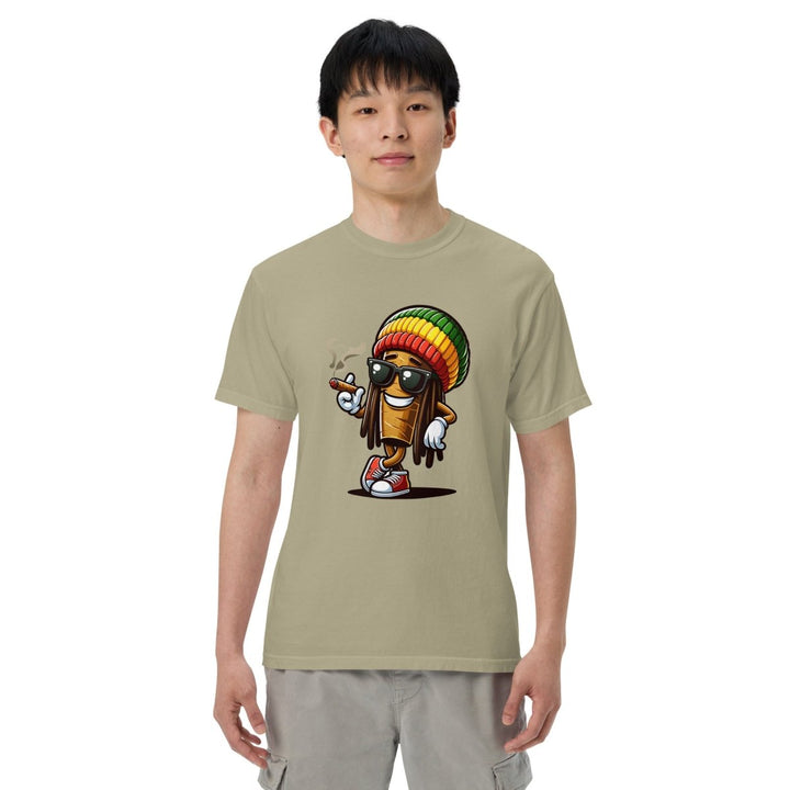 Blunt Mascot Unisex garment - dyed heavyweight t-shirt - Khaki - S - Product mockup - Tatoo Tee