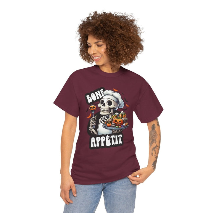 Bone Appetit Unisex Heavy Cotton Tee - Maroon - S - Bone Appetit Unisex Heavy Cotton Tee - Tatoo Tee