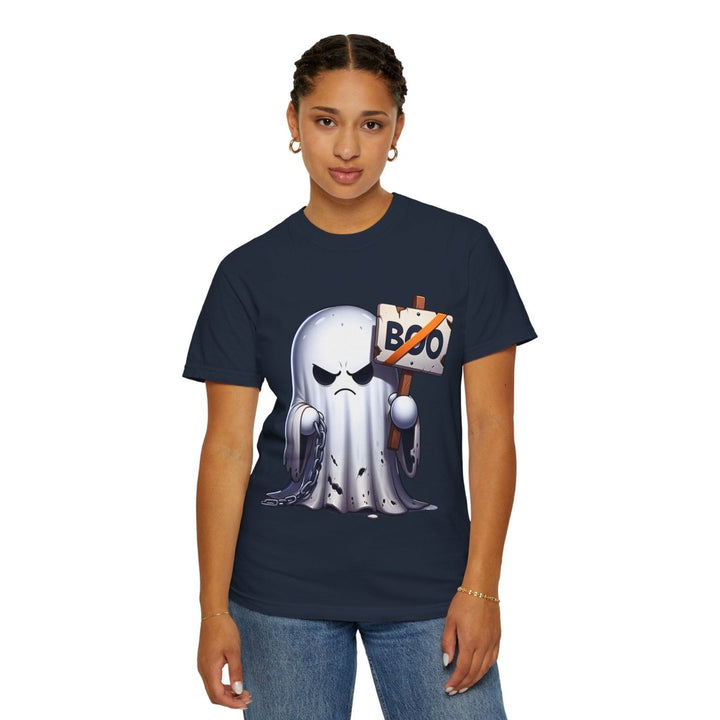 Boo Ghost Unisex T-Shirt - Spooky Halloween Tee, Funny Ghost Graphic - Navy - S - Boo Ghost Unisex T-Shirt - Spooky Halloween Tee, Funny Ghost Graphic - Tatoo Tee