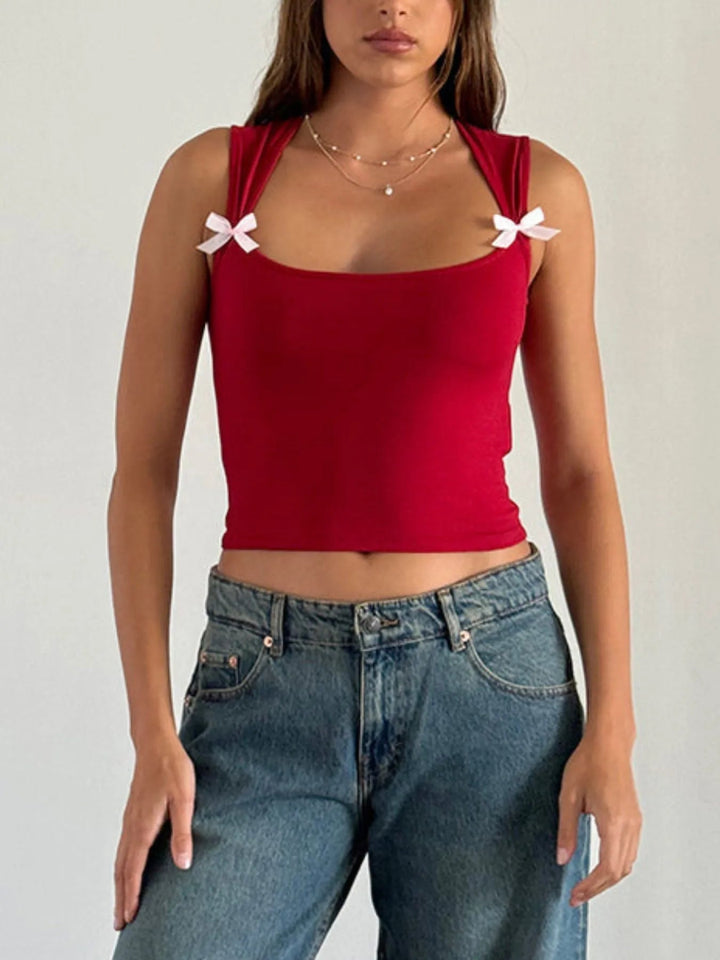 Bow Detail Square Neck Cropped Tank - Scarlet - S - b066767a - 3111 - 48a5 - bdaf - f1169a9a09e6 - Max - Origin - Tatoo Tee