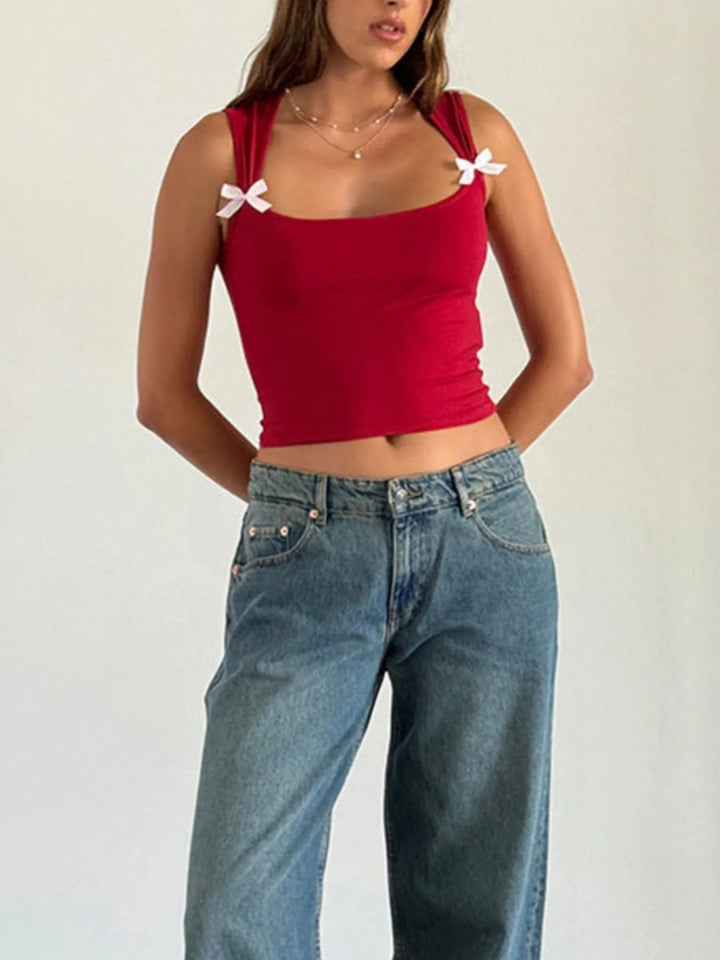 Bow Detail Square Neck Cropped Tank - Scarlet - S - 1170627a - a1d7 - 4398 - a468 - 9d5af44f2171 - Max - Origin - Tatoo Tee