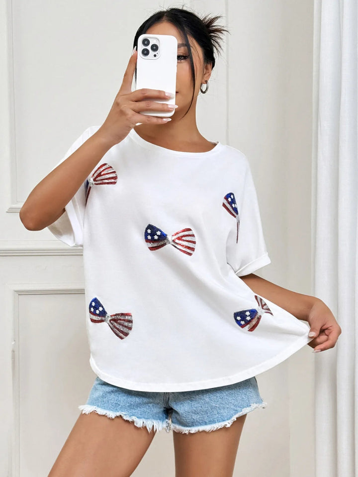 Bow Oversized Round Neck T-Shirt - White - XS - a20b292e89204dcc89a4cbf292fd90c1 - Max - Origin - Tatoo Tee