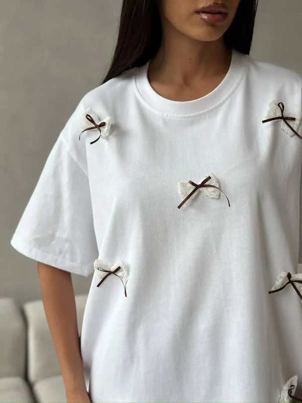 Bow Round Neck Oversized T-Shirt - White - S - 1901cbf1 - 7235 - 4872 - 8208 - 9291e3f8cbc1 - Max - Origin - Tatoo Tee