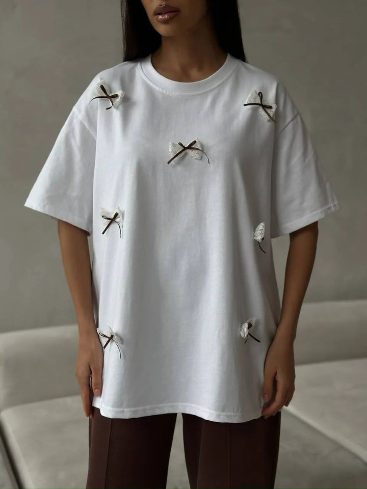 Bow Round Neck Oversized T-Shirt - White - S - 93ef4853 - 4aa6 - 4001 - 93d5 - 794142338753 - Max - Origin - Tatoo Tee