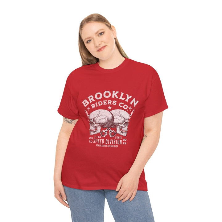 Brooklyn Riders Co. Heavy Cotton Tee - Unisex Graphic T-Shirt for Motorcycle Enthusiasts - Cardinal Red - S - Brooklyn Riders Co. Heavy Cotton Tee - Unisex Graphic T-Shirt for Motorcycle Enthusiasts - Tatoo Tee