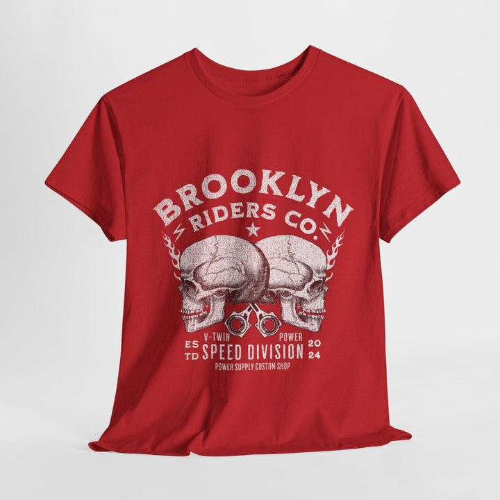 Brooklyn Riders Co. Heavy Cotton Tee - Unisex Graphic T-Shirt for Motorcycle Enthusiasts - Cardinal Red - S - Brooklyn Riders Co. Heavy Cotton Tee - Unisex Graphic T-Shirt for Motorcycle Enthusiasts - Tatoo Tee