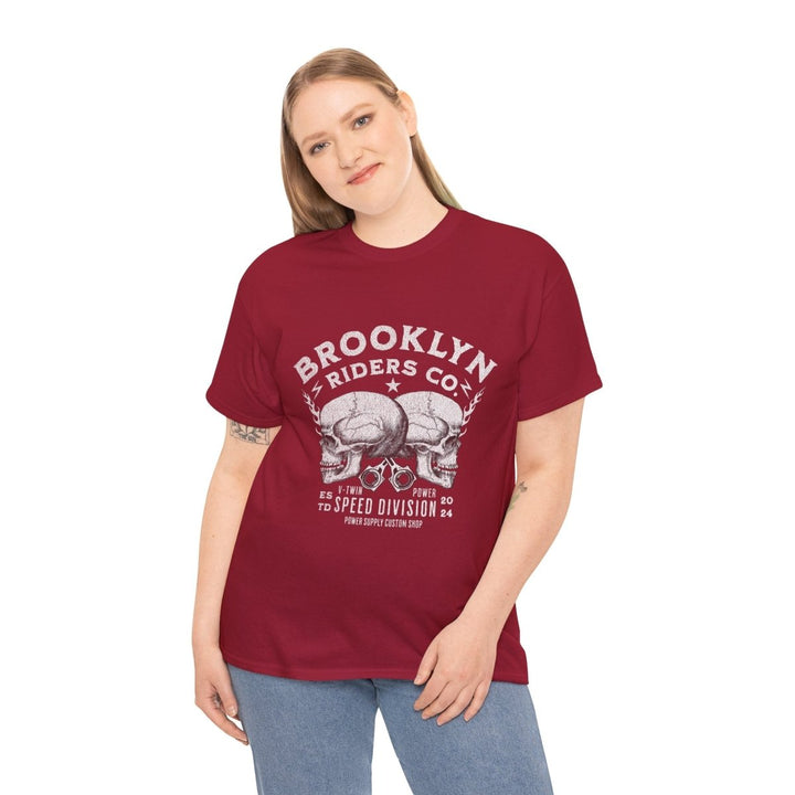 Brooklyn Riders Co. Heavy Cotton Tee - Unisex Graphic T-Shirt for Motorcycle Enthusiasts - Cardinal Red - S - Brooklyn Riders Co. Heavy Cotton Tee - Unisex Graphic T-Shirt for Motorcycle Enthusiasts - Tatoo Tee