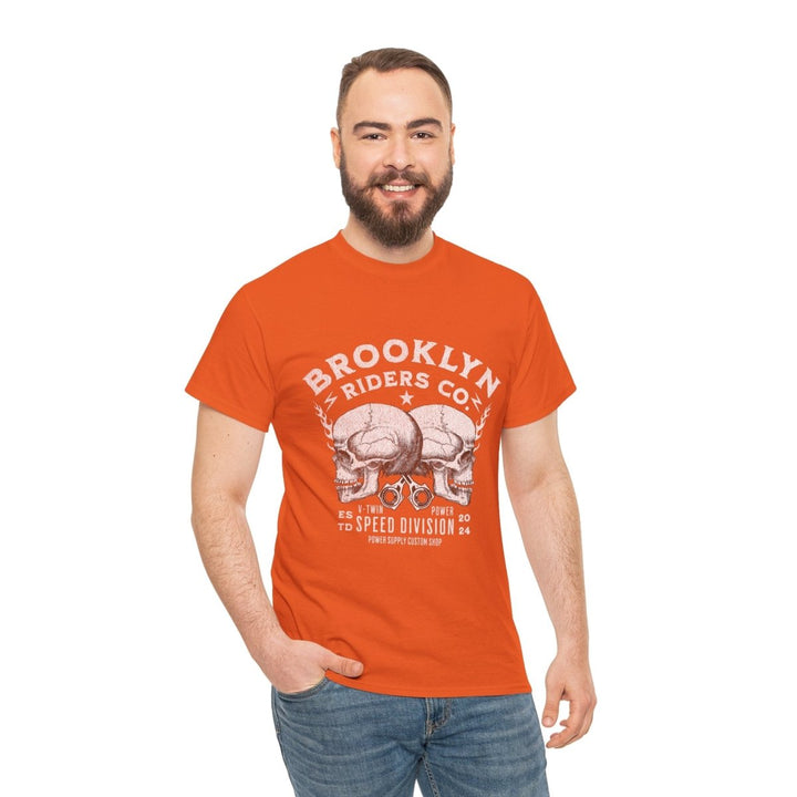 Brooklyn Riders Co. Heavy Cotton Tee - Unisex Graphic T-Shirt for Motorcycle Enthusiasts - Cardinal Red - S - Brooklyn Riders Co. Heavy Cotton Tee - Unisex Graphic T-Shirt for Motorcycle Enthusiasts - Tatoo Tee