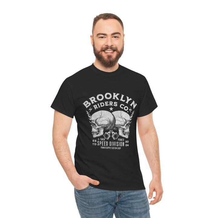 Brooklyn Riders Co. Heavy Cotton Tee - Unisex Graphic T-Shirt for Motorcycle Enthusiasts - Cardinal Red - S - Brooklyn Riders Co. Heavy Cotton Tee - Unisex Graphic T-Shirt for Motorcycle Enthusiasts - Tatoo Tee