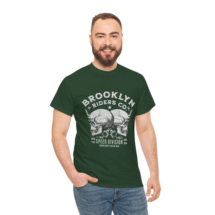 Brooklyn Riders Co. Heavy Cotton Tee - Unisex Graphic T-Shirt for Motorcycle Enthusiasts - Cardinal Red - S - Brooklyn Riders Co. Heavy Cotton Tee - Unisex Graphic T-Shirt for Motorcycle Enthusiasts - Tatoo Tee