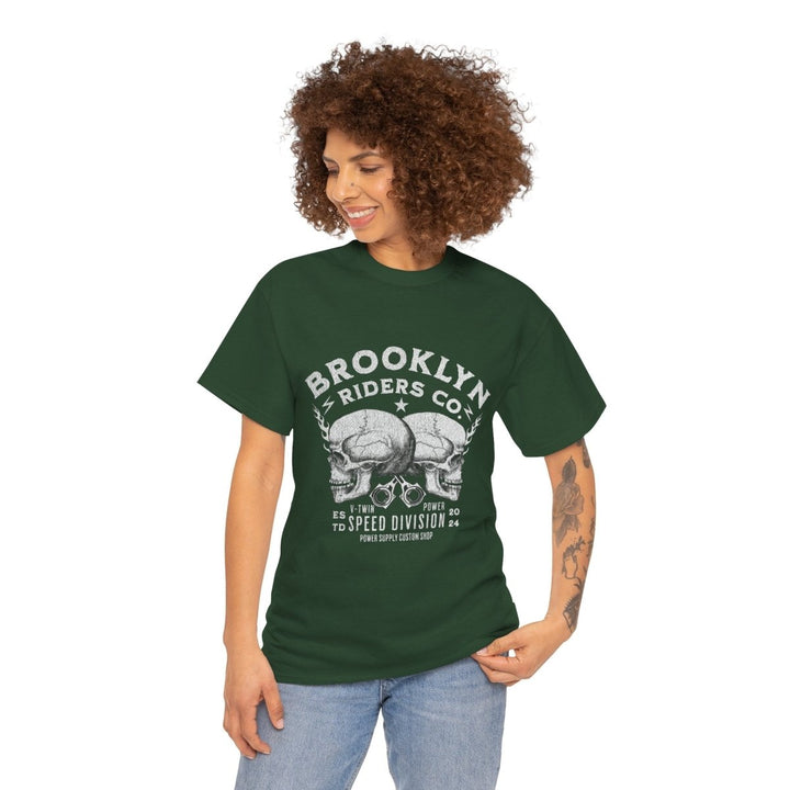 Brooklyn Riders Co. Heavy Cotton Tee - Unisex Graphic T-Shirt for Motorcycle Enthusiasts - Forest Green - S - Brooklyn Riders Co. Heavy Cotton Tee - Unisex Graphic T-Shirt for Motorcycle Enthusiasts - Tatoo Tee