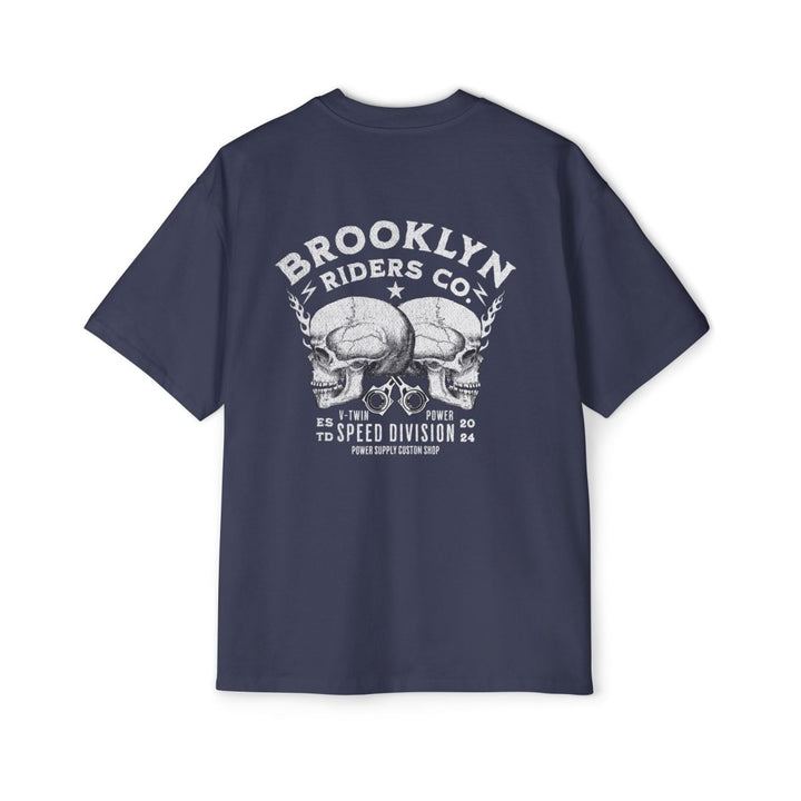 Brooklyn Riders Co. Heavy Oversized Tee - Bold Skull Design for Bikers and Streetwear Enthusiasts - S - Midnight Blue - Brooklyn Riders Co. Heavy Oversized Tee - Bold Skull Design for Bikers and Streetwear Enthusiasts - Tatoo Tee