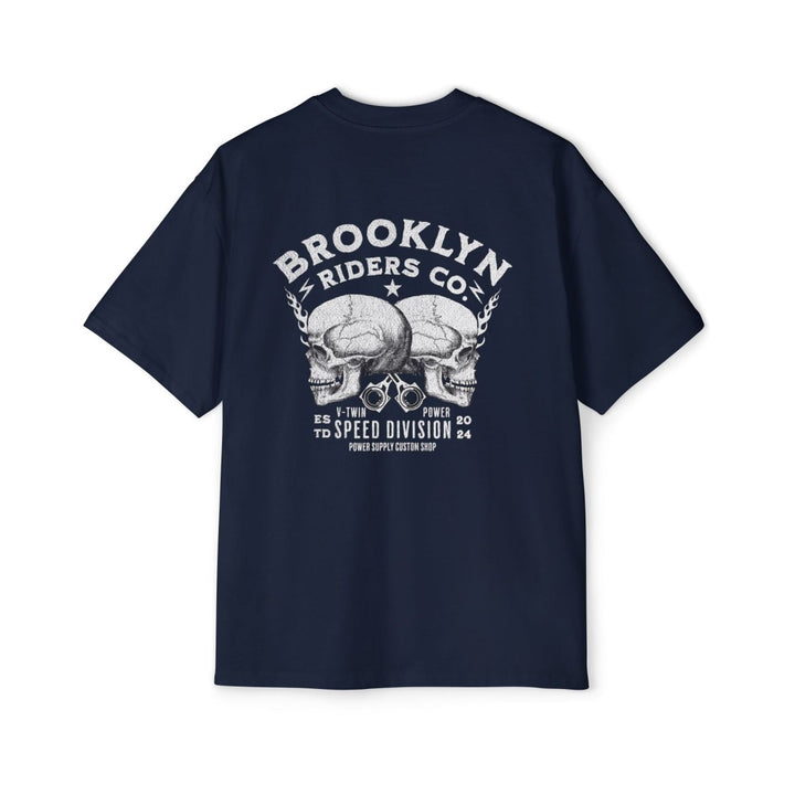 Brooklyn Riders Co. Heavy Oversized Tee - Bold Skull Design for Bikers and Streetwear Enthusiasts - S - Midnight Blue - Brooklyn Riders Co. Heavy Oversized Tee - Bold Skull Design for Bikers and Streetwear Enthusiasts - Tatoo Tee