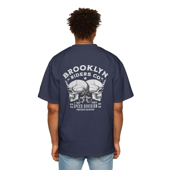 Brooklyn Riders Co. Heavy Oversized Tee - Bold Skull Design for Bikers and Streetwear Enthusiasts - S - Midnight Blue - Brooklyn Riders Co. Heavy Oversized Tee - Bold Skull Design for Bikers and Streetwear Enthusiasts - Tatoo Tee