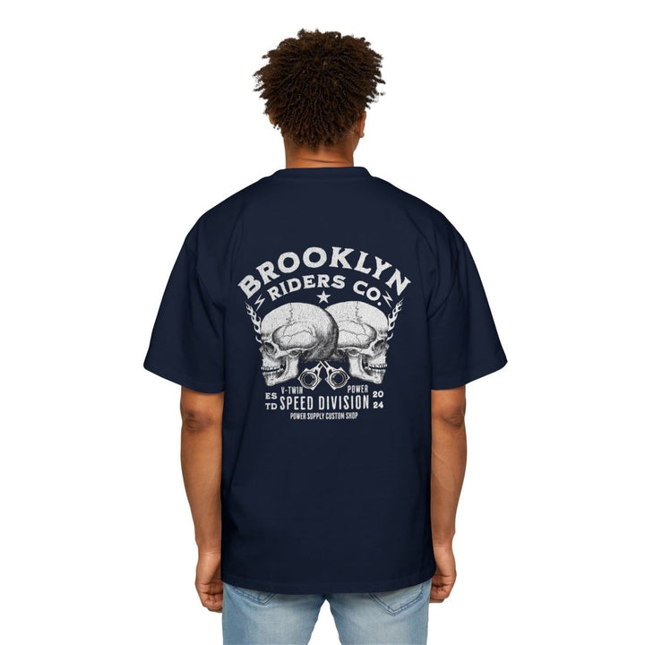 Brooklyn Riders Co. Heavy Oversized Tee - Bold Skull Design for Bikers and Streetwear Enthusiasts - S - Navy - Brooklyn Riders Co. Heavy Oversized Tee - Bold Skull Design for Bikers and Streetwear Enthusiasts - Tatoo Tee